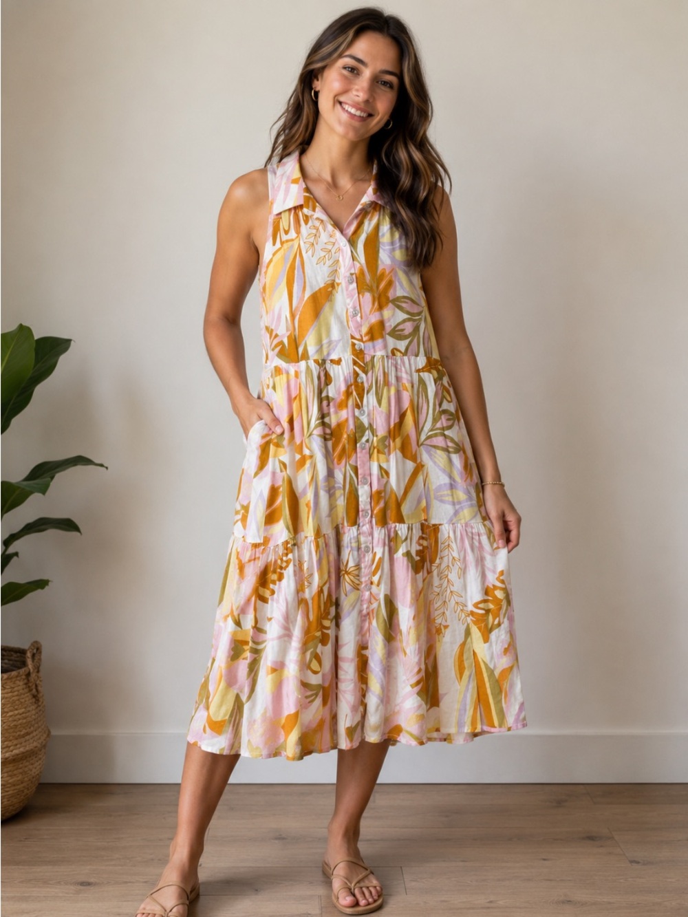 Nicole Miller Linen Blend Midi Dress - Picture 1 of 8